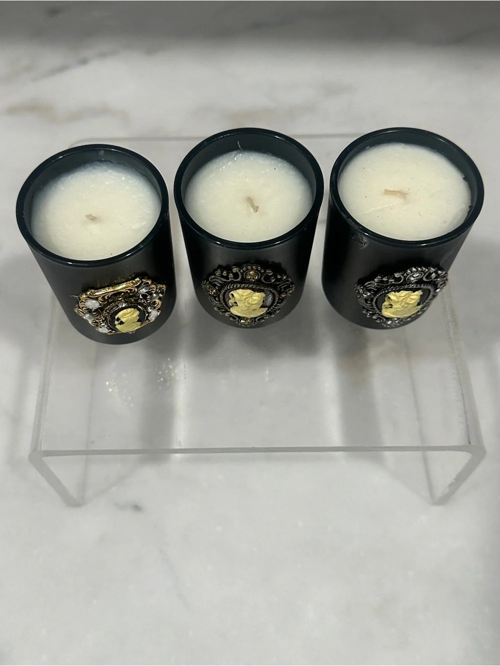 Handmade Black & Gold Soy Candle Set of 3 - Elegant Cameo Design